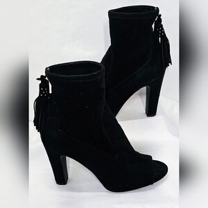 Size 7.5 Vince Camuto Black Suede Peep-Toe Ankle Boots